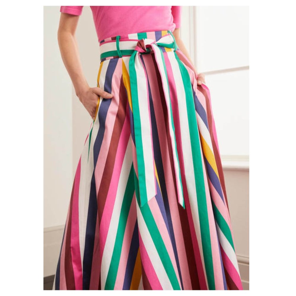 Boden Brooke Blue and Formica Stripe Belted Skirt - Picture 2 of 13